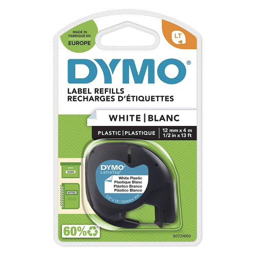 Dymo LetraTag Plastiklint S0721560 12mm x 4m must valgel – 10 tk.