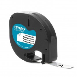 Dymo LetraTag Plastiklint S0721560 12mm x 4m must valgel - S0721660