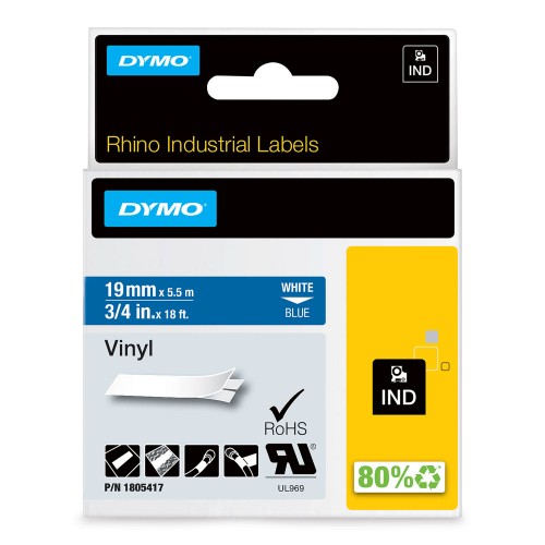 Dymo Rhino Vinüüllint Lint 1805417 19mm x 5.5m valge sinisel