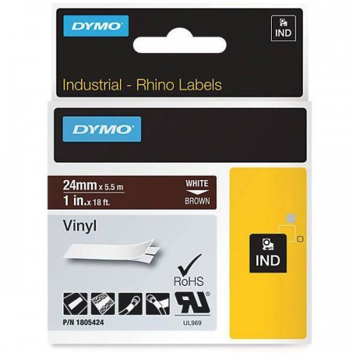 Dymo Rhino Vinüüllint Lint 1805424 24mm x 5.5m valge pruunil