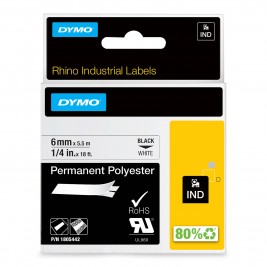 Dymo Rhino Polüestri riba Lint 1805442  6mm x 5.5m must valgel / tugev pulk