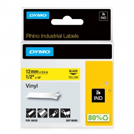 Dymo Rhino Vinüüllint Lint 18432 12mm x 5.5m must kollasel