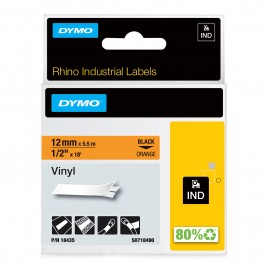 Dymo Rhino Vinüüllint Lint 18435 12mm x 5.5m must oranžil