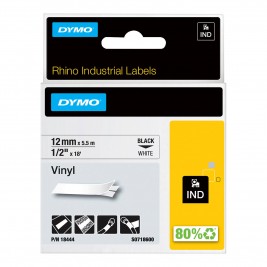 Dymo Rhino Vinüüllint Lint 18444 12mm x 5.5m must valgel