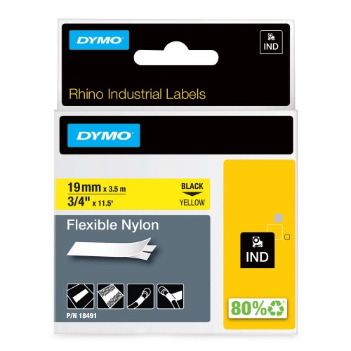 Dymo Rhino Nailon Lint 18491 19mm x 3.5m must kollasel / Paindlik 