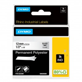 Dymo Rhino Polüestri riba Lint 622289 12mm x 5.5m must läbipaistval / tugevalt kleepuv