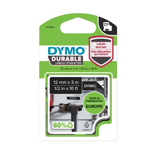 Dymo lint D1 Durable 1978365 12mm x 3m valge mustal