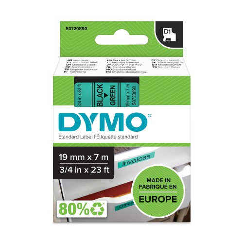 Dymo Lint D1 45809 19mm x 7m / must rohelisel – S0720890